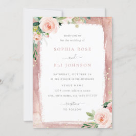 Blush Bloral & Border Elegant verzauberte Hochzeit Einladung