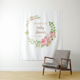Blush Bloral Butterfly Babydusche Foto Hintergrund Wandteppich