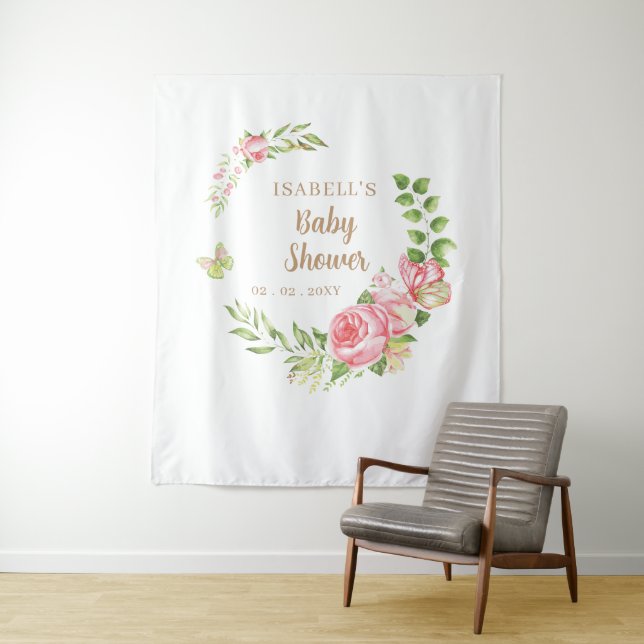 Blush Bloral Butterfly Babydusche Foto Hintergrund Wandteppich (Beispiel)