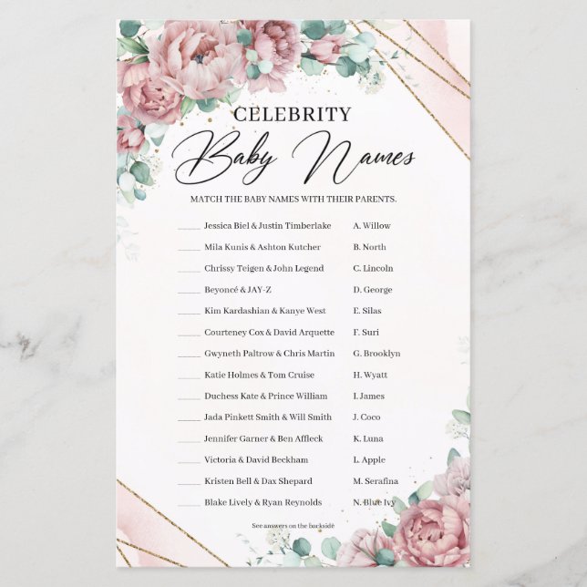 Blush Bloral Eukalyptus gold Celebrity Baby Names (Vorderseite)