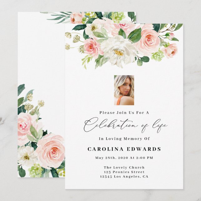 Blush Bloral Feiern von Einladungen zum Leben (Vorne/Hinten)