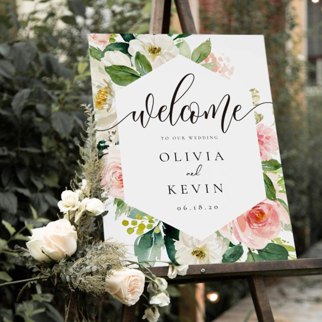 Blush Bloral Frame Wedding Willkommenszeichen Poster (Von Creator hochgeladen)