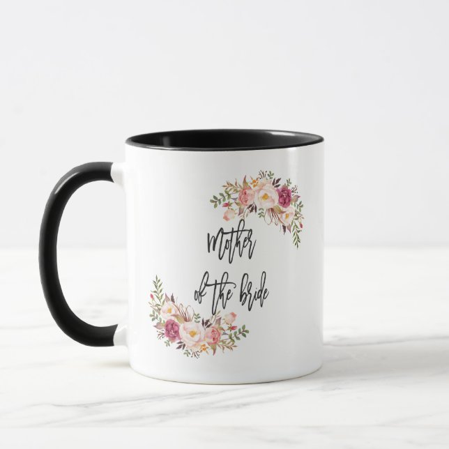Blush Bloral Handwriting Mutter der Braut Tasse (Links)