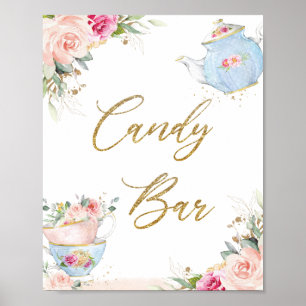 Blush Bloral High Tee Party Candy Bar Bridal Baby Poster