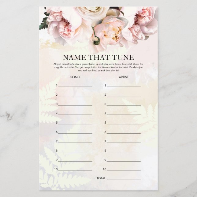Blush Bloral Peony Thema Name, dass Tune-Spiel (Vorderseite)