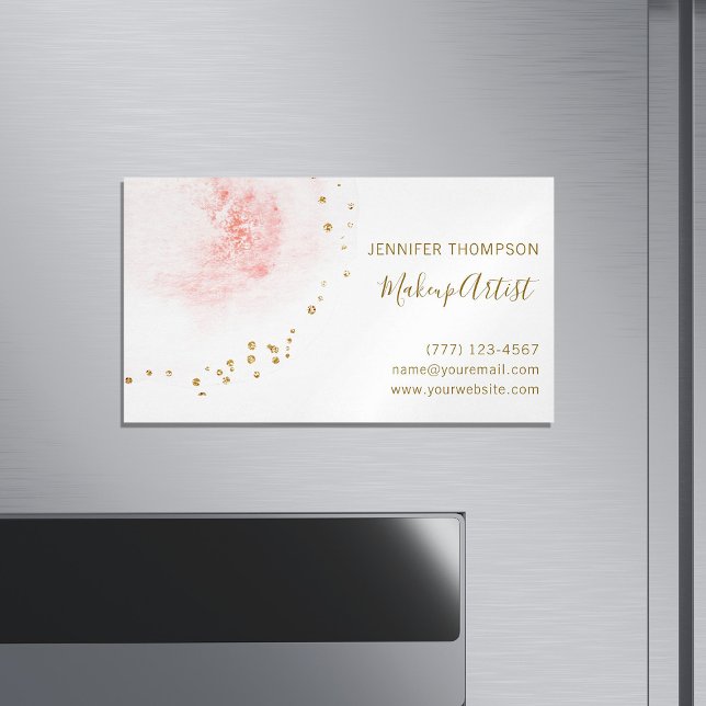Blush Bloral Petal Gold Glitzer Dots Magnetische Visitenkarte (Von Creator hochgeladen)