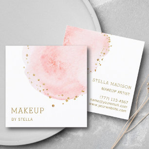 Blush Bloral Petal Gold Glitzer Dots Quadratische Visitenkarte
