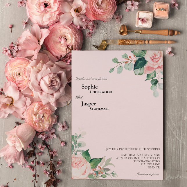 Blush Bloral Pink Hochzeitseinladung Einladung (Von Creator hochgeladen)