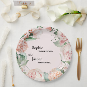 Blush Bloral Pink Hochzeitspapier Teller