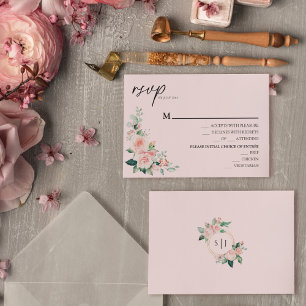 Blush Bloral Pink Wedding Menu RSVP Card Karte