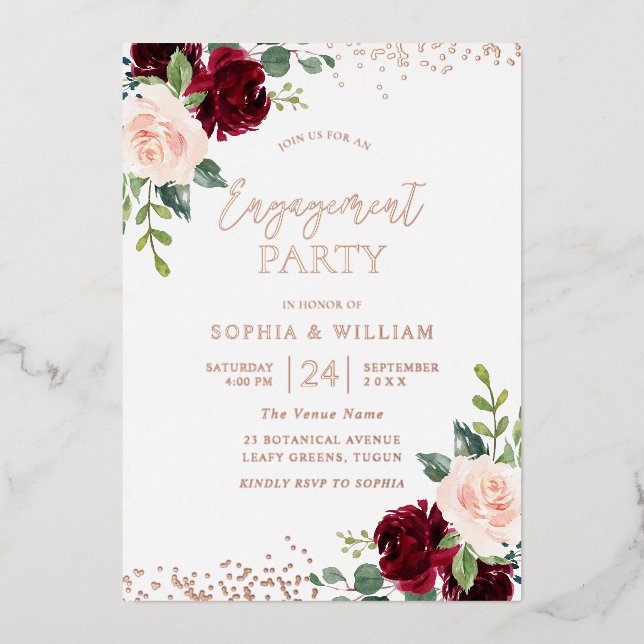 Blush Bloral Rose Gold Foil Engagement Party Folieneinladung (Vorderseite)