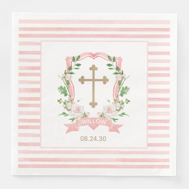 Blush Bloral Taufen Serviette (Vorderseite)
