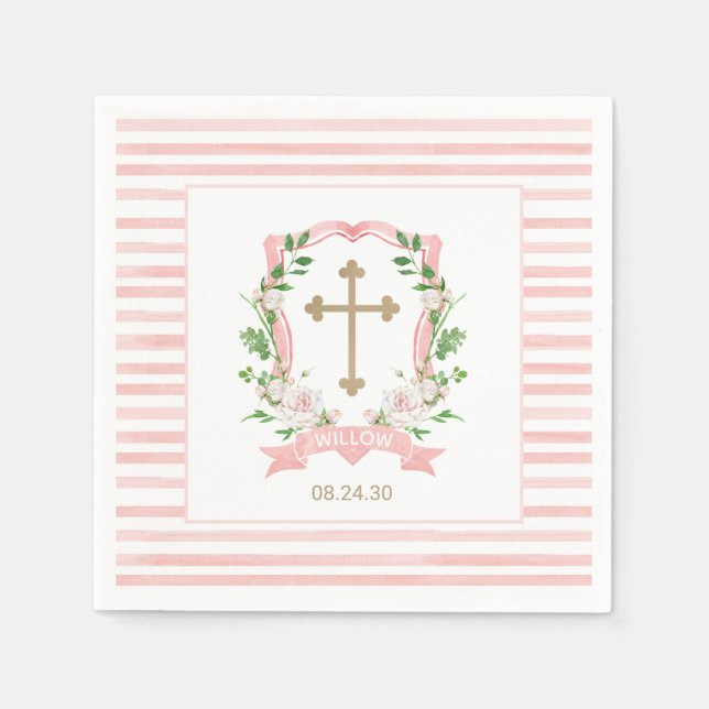 Blush Bloral Taufen Serviette (Vorderseite)