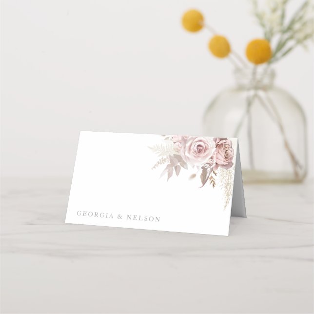Blush Bloral Wedding Platzkarte (Vorderseite)
