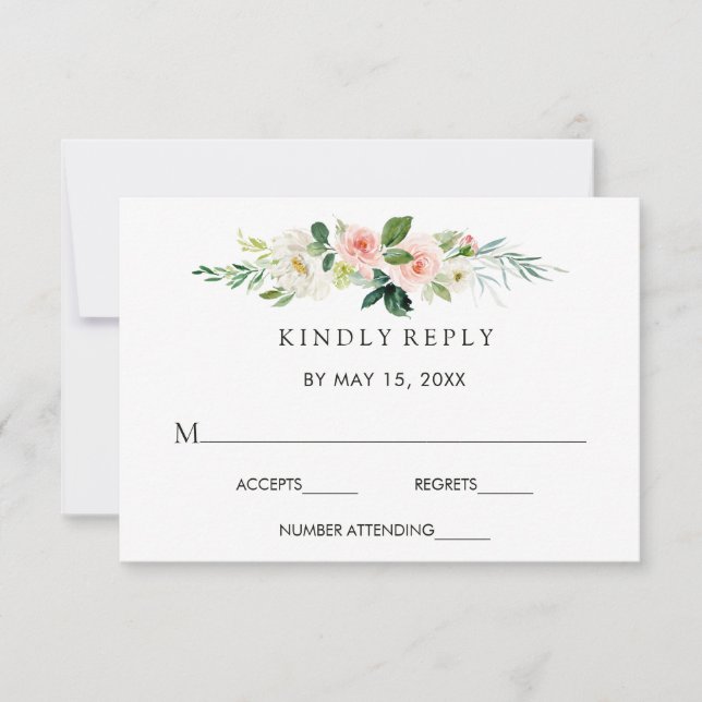 Blush Bloral Wedding RSVP Card (Vorderseite)