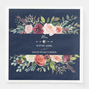 Blush Bloral Wreath Navy Blue Wedding Serviette