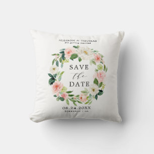 Blush Bloral Wreath Save the Date Hochzeitskissen Kissen