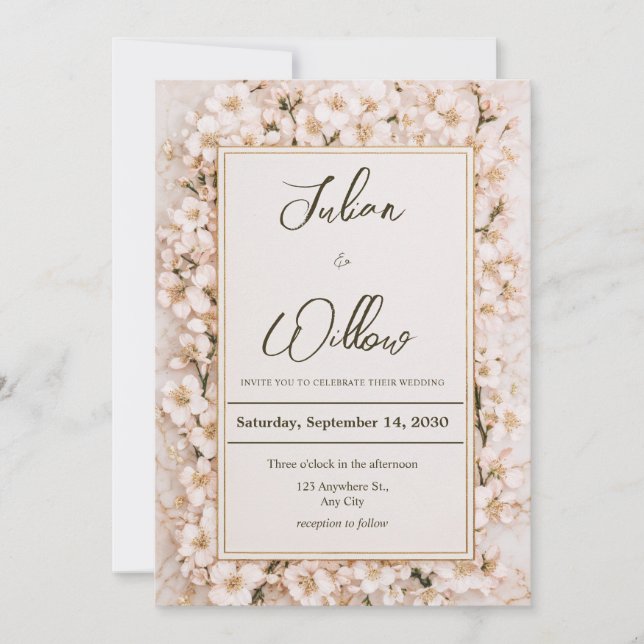 Blush Blossom Floral Romantische Hochzeit Einladung (Vorderseite)
