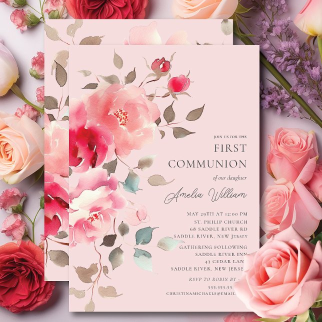 Blush Blossoms Première communion Invitation (Créateur téléchargé)
