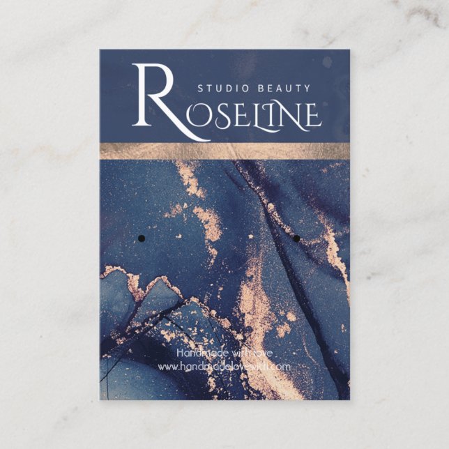 Blush Blue Aquarell Rose Goldschmuck Visitenkarte (Vorderseite)