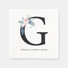 BLUSH BLUE BLACK BLLORAL ALPHABETS SCHREIBEN G SERVIETTE