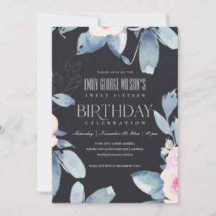 BLUSH BLUE BLUE BLLORAL SWEET 16 JEDER ALTER GEBUR EINLADUNG