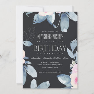 BLUSH BLUE BLUE BLLORAL SWEET 16 JEDER ALTER GEBUR EINLADUNG