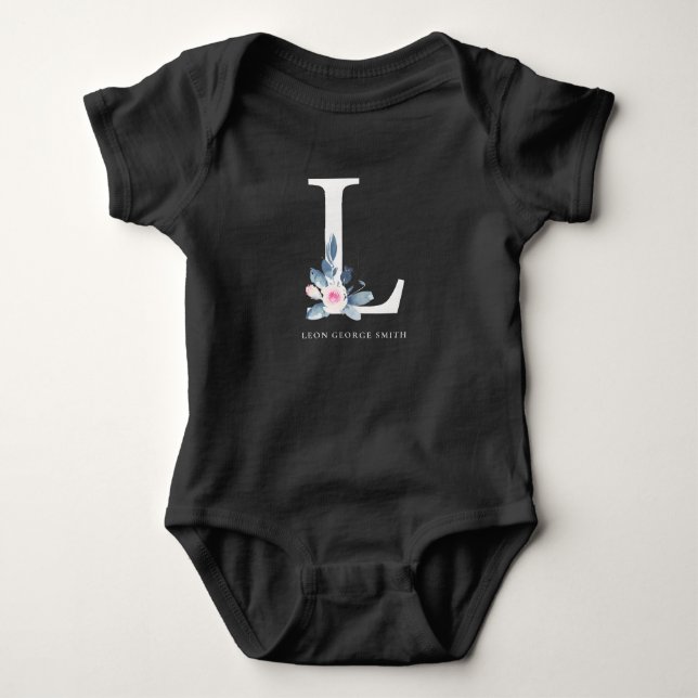 BLUSH BLUE BLUE FLORAL ALPHABETS NAME LETTER L BABY STRAMPLER (Vorderseite)