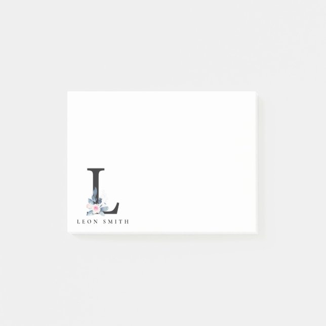 BLUSH BLUE BLUE FLORAL ALPHABETS NAME LETTER L POST-IT KLEBEZETTEL (Vorderseite)