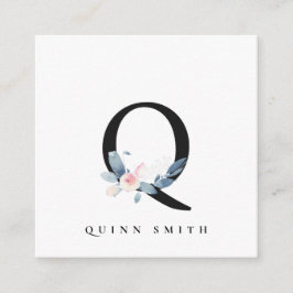 BLUSH BLUE BLUE FLORAL ALPHABETS NAME LETTER Q QUADRATISCHE VISITENKARTE