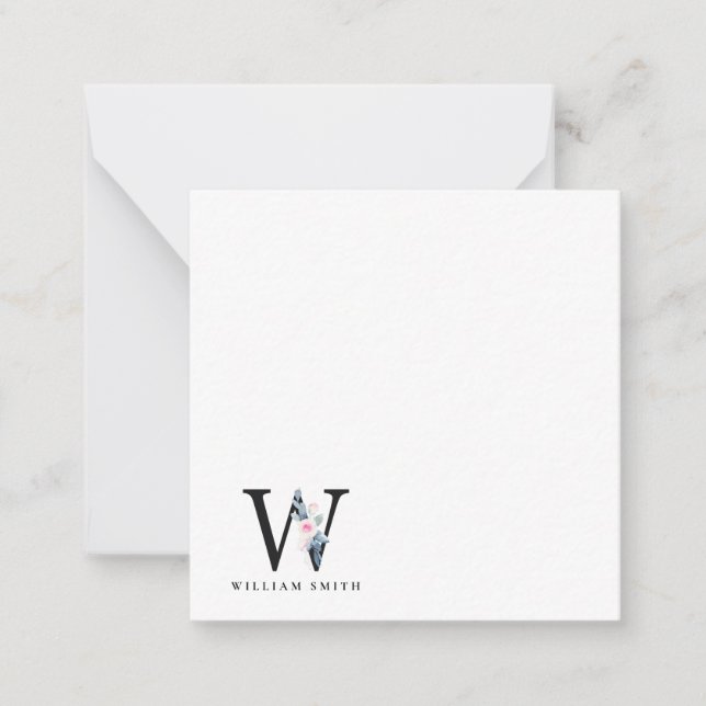 BLUSH BLUE BLUE FLORAL ALPHABETS NAME LETTER W MITTEILUNGSKARTE (Vorderseite)