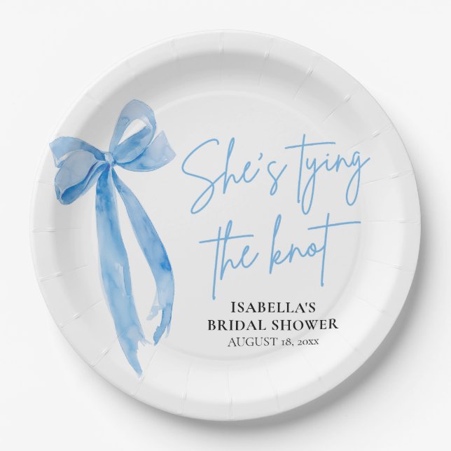 Blush Blue Bow Sie bindet das Brautparty des Knote Pappteller (Vorderseite)