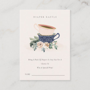 Blush Blue Cups Bläserne Windeln Raffle Baby Dusch Begleitkarte