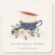 Blush Blue Cups Blumenkohl Brautparty Tee Party
