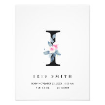 BLUSH BLUE FLORAL ALPHABET NAME I BABY GEBURTSTATT