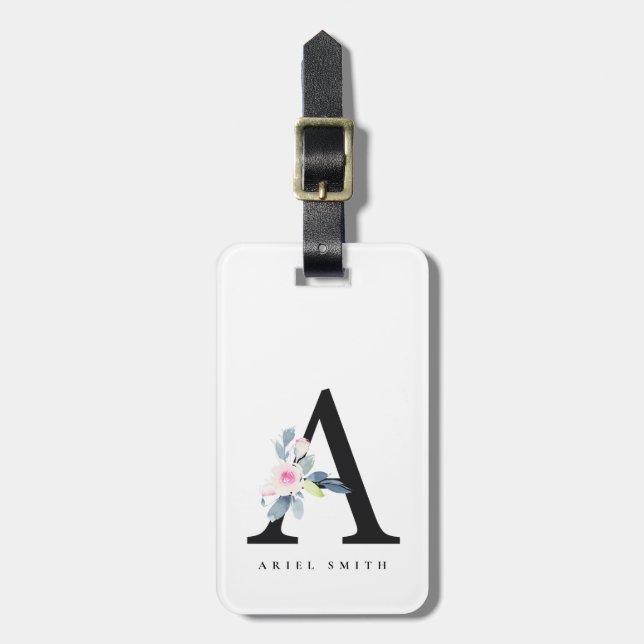 BLUSH BLUE FLORAL ALPHABETS NAME LETTER A GEPÄCKANHÄNGER (Vorderseite vertikal)