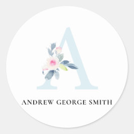 BLUSH BLUE FLORAL ALPHABETS NAME LETTER A RUNDER AUFKLEBER