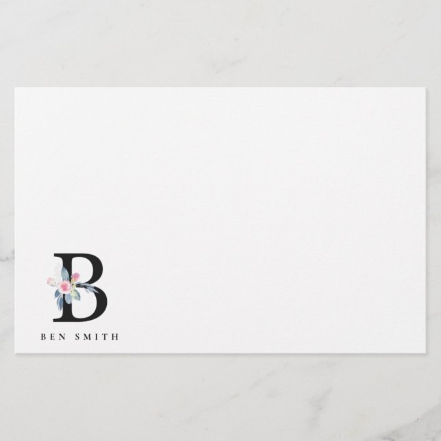 BLUSH BLUE FLORAL ALPHABETS NAME LETTER B BRIEFPAPIER (Vorderseite)