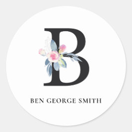 BLUSH BLUE FLORAL ALPHABETS NAME LETTER B RUNDER AUFKLEBER