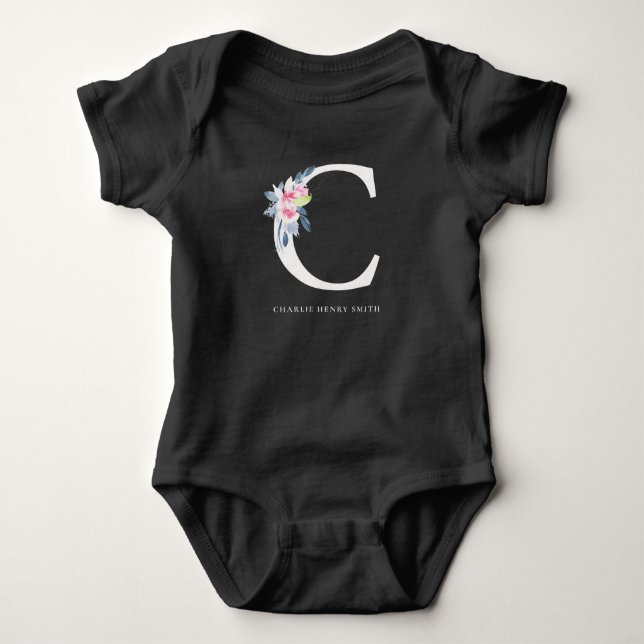 BLUSH BLUE FLORAL ALPHABETS NAME LETTER C BABY STRAMPLER (Vorderseite)