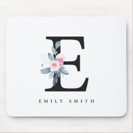 BLUSH BLUE FLORAL ALPHABETS NAME LETTER E MOUSEPAD
