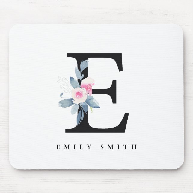 BLUSH BLUE FLORAL ALPHABETS NAME LETTER E MOUSEPAD (Vorne)
