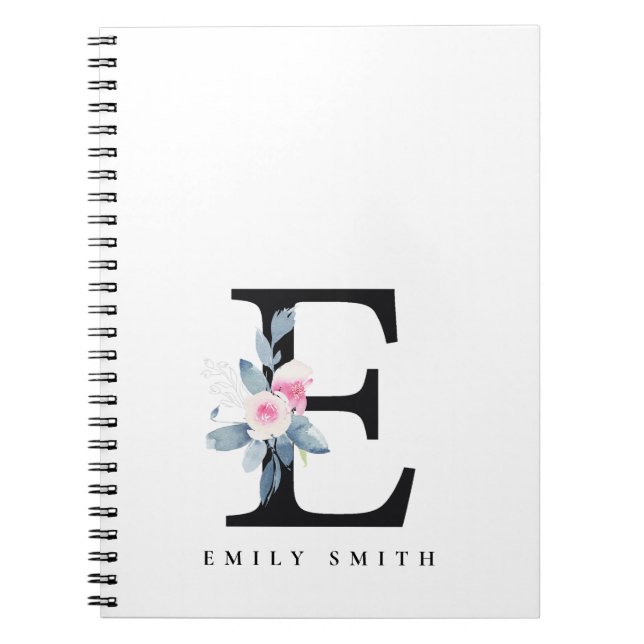 BLUSH BLUE FLORAL ALPHABETS NAME LETTER E NOTIZBLOCK (Vorderseite)