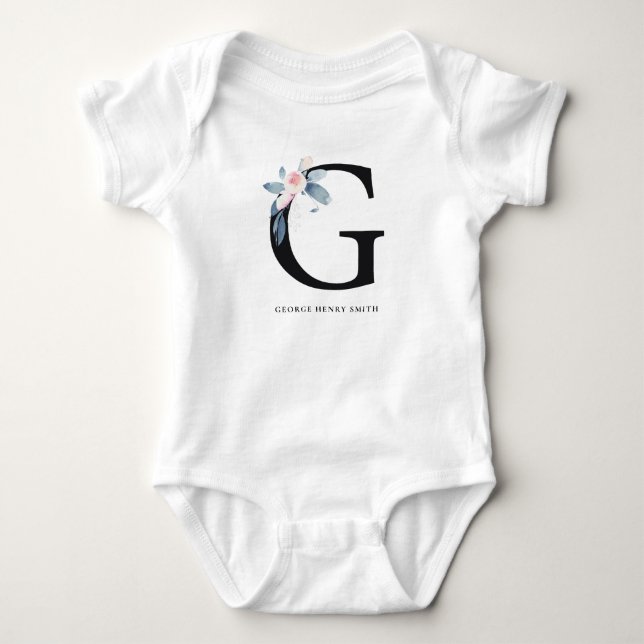 BLUSH BLUE FLORAL ALPHABETS NAME LETTER G BABY STRAMPLER (Vorderseite)