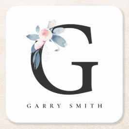 BLUSH BLUE FLORAL ALPHABETS NAME LETTER G RECHTECKIGER PAPPUNTERSETZER