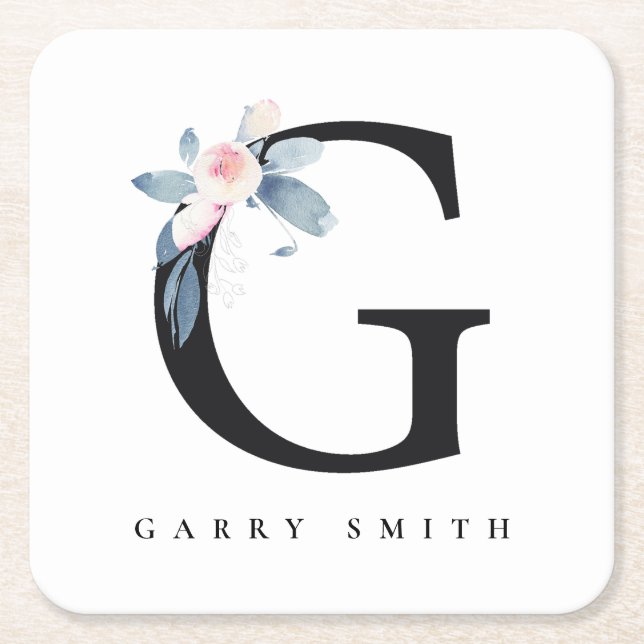 BLUSH BLUE FLORAL ALPHABETS NAME LETTER G RECHTECKIGER PAPPUNTERSETZER (Vorderseite)