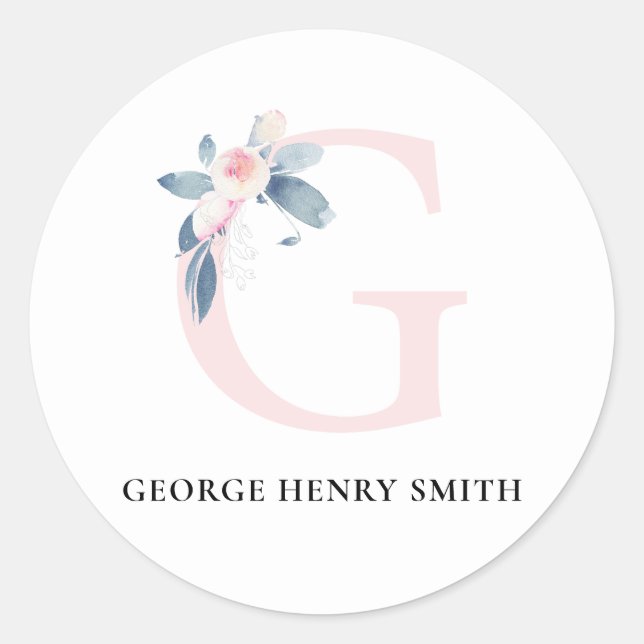 BLUSH BLUE FLORAL ALPHABETS NAME LETTER G RUNDER AUFKLEBER (Vorderseite)