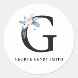 BLUSH BLUE FLORAL ALPHABETS NAME LETTER G RUNDER AUFKLEBER