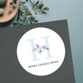 BLUSH BLUE FLORAL ALPHABETS NAME LETTER H RUNDER AUFKLEBER