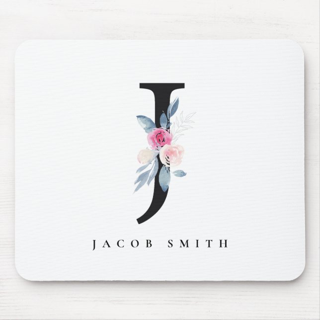 BLUSH BLUE FLORAL ALPHABETS NAME LETTER J MOUSEPAD (Vorne)